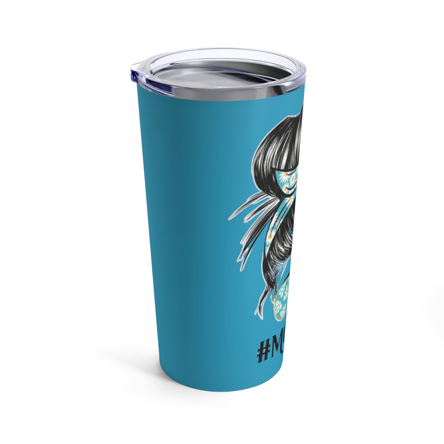 "#MOMLIFE” - Mom with Bun and Sunglasses -  Turquoise Tumbler 20oz