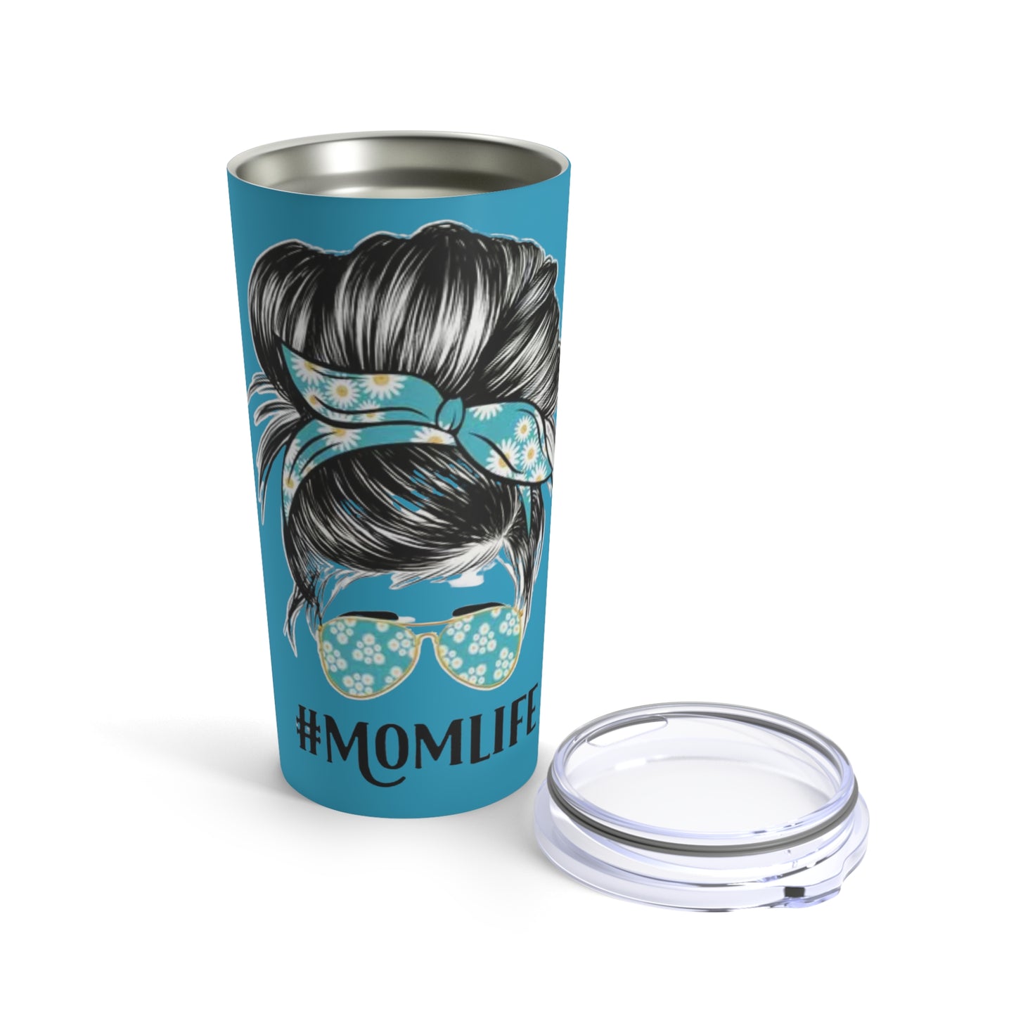 "#MOMLIFE” - Mom with Bun and Sunglasses -  Turquoise Tumbler 20oz