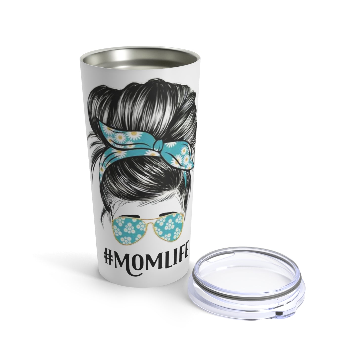 "#MOMLIFE” - Mom with Bun and Sunglasses -  White Tumbler 20oz