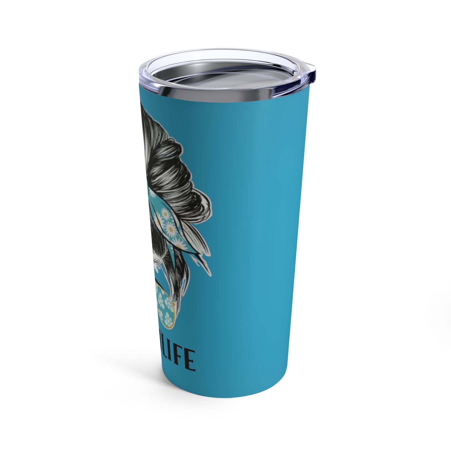 "#MOMLIFE” - Mom with Bun and Sunglasses -  Turquoise Tumbler 20oz