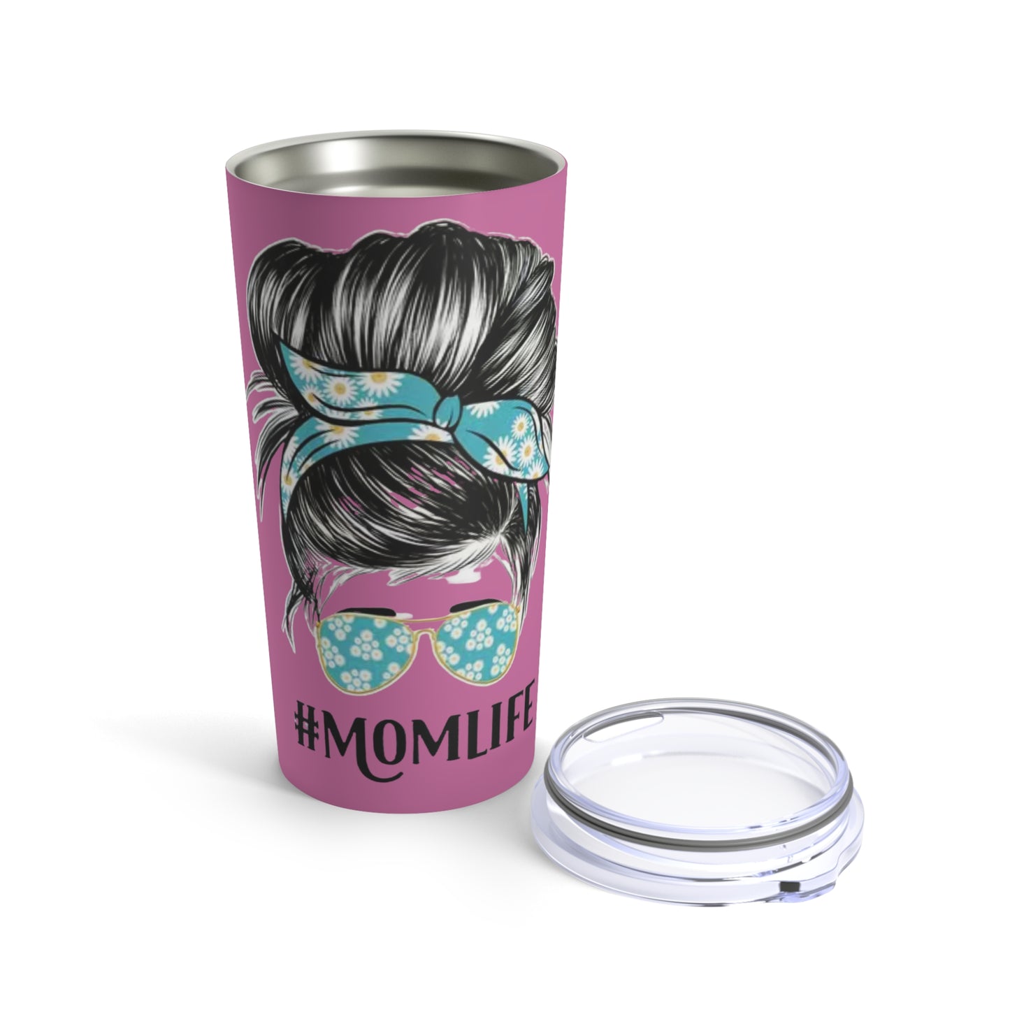 "#MOMLIFE” - Mom with Bun and Sunglasses -  Pink Tumbler 20oz