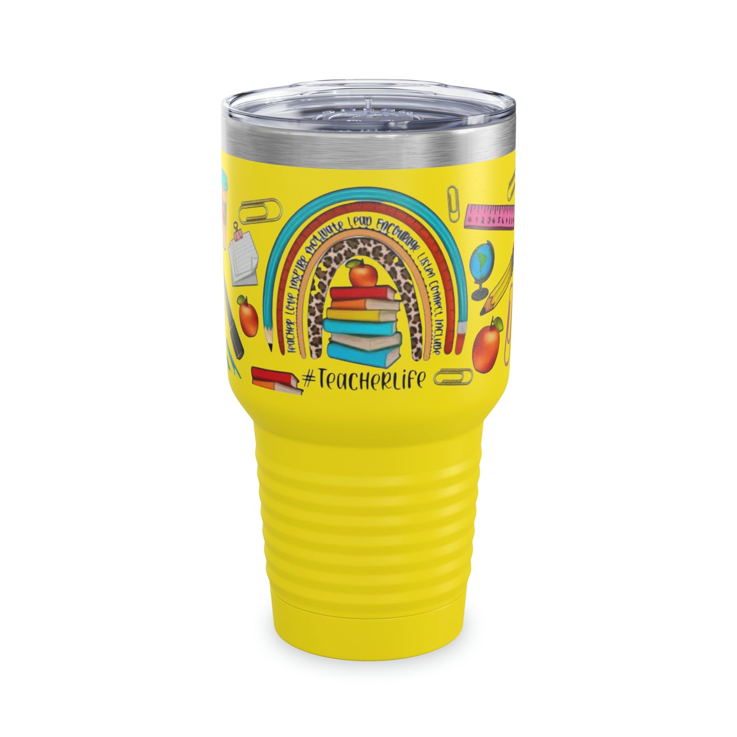 “Teacher Life”  MULTI PRINT RAINBOW SPLASH - 17 COLORS - Ringneck Tumbler, 30oz