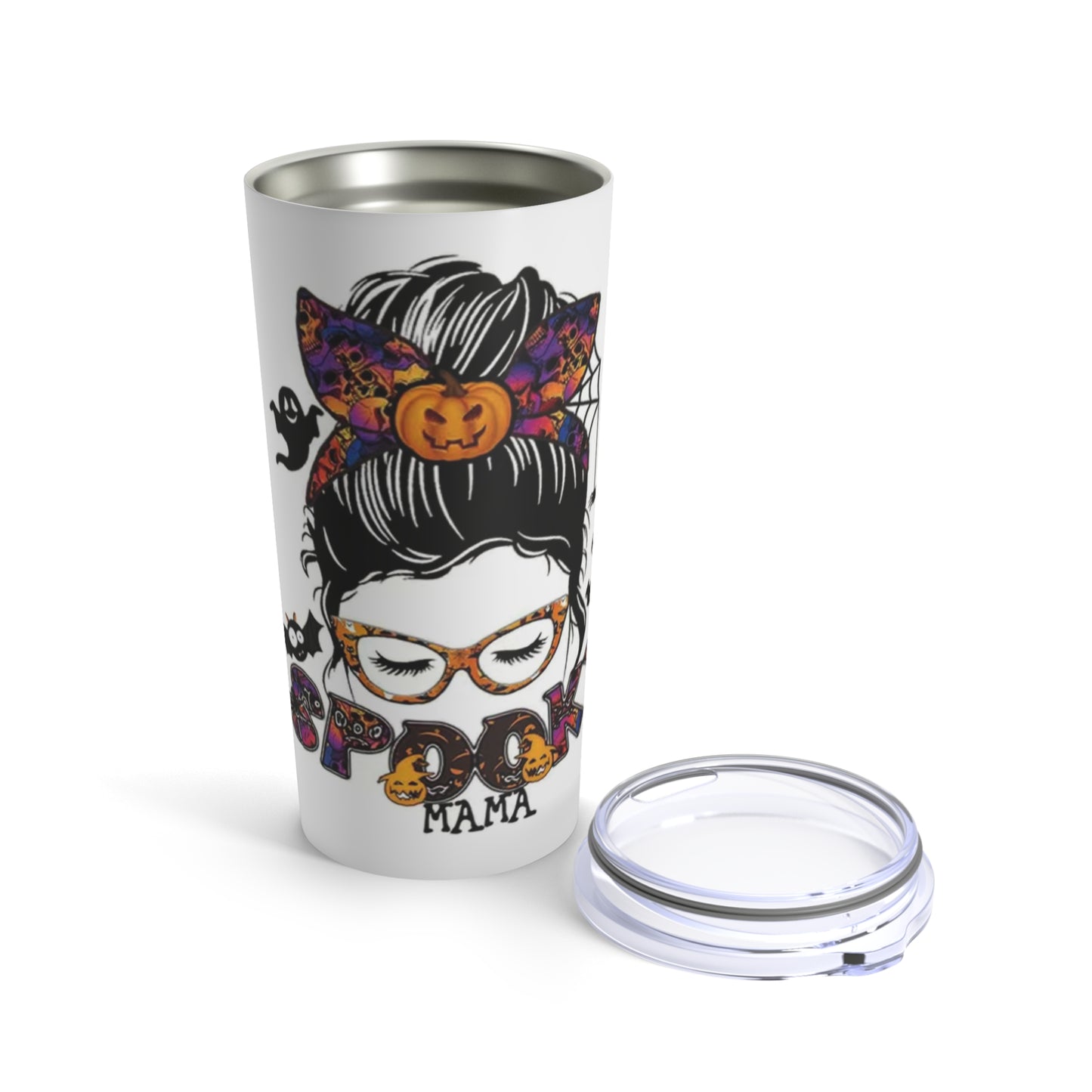 “Spooky Momma” - Mom with Bun and Sunglasses -  White Tumbler 20oz