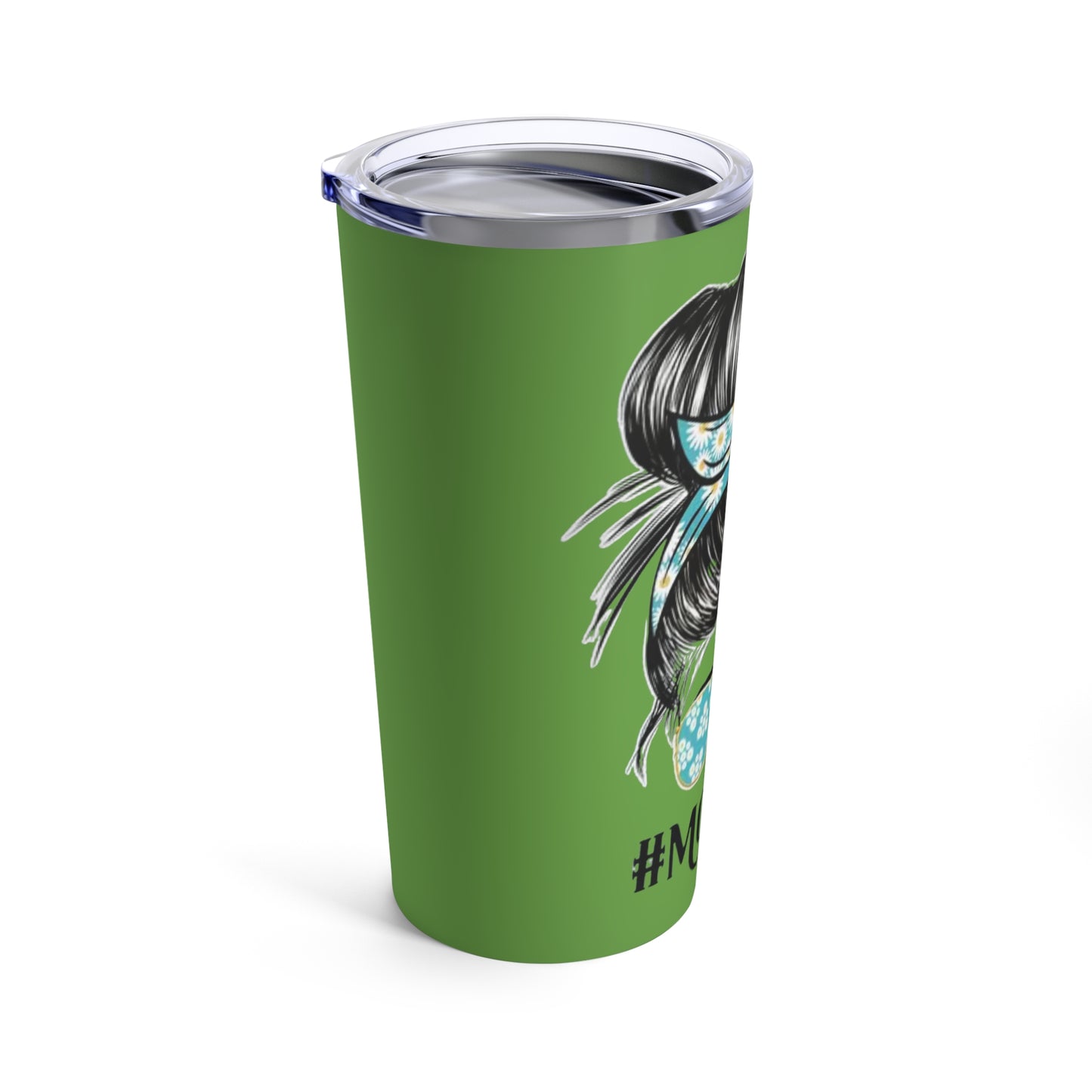 "#MOMLIFE” - Mom with Bun and Sunglasses -  Green Tumbler 20oz