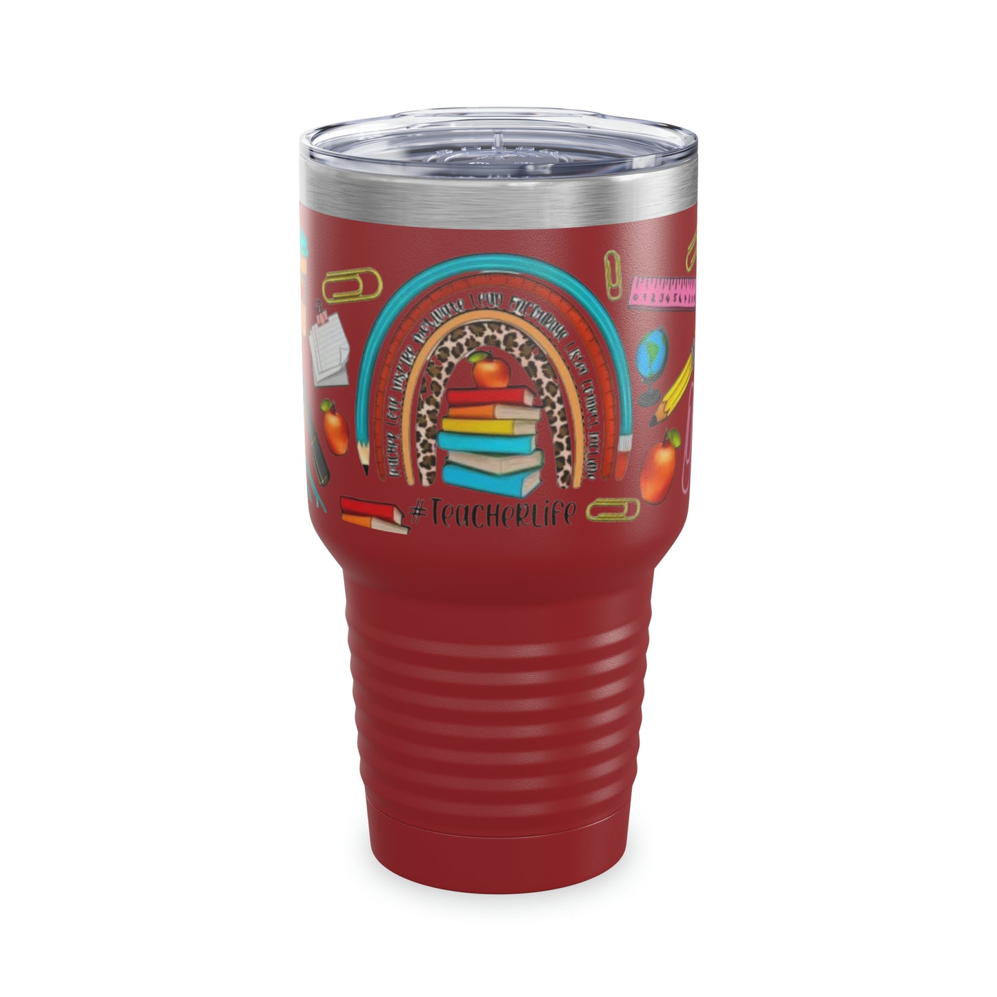 “Teacher Life”  MULTI PRINT RAINBOW SPLASH - 17 COLORS - Ringneck Tumbler, 30oz