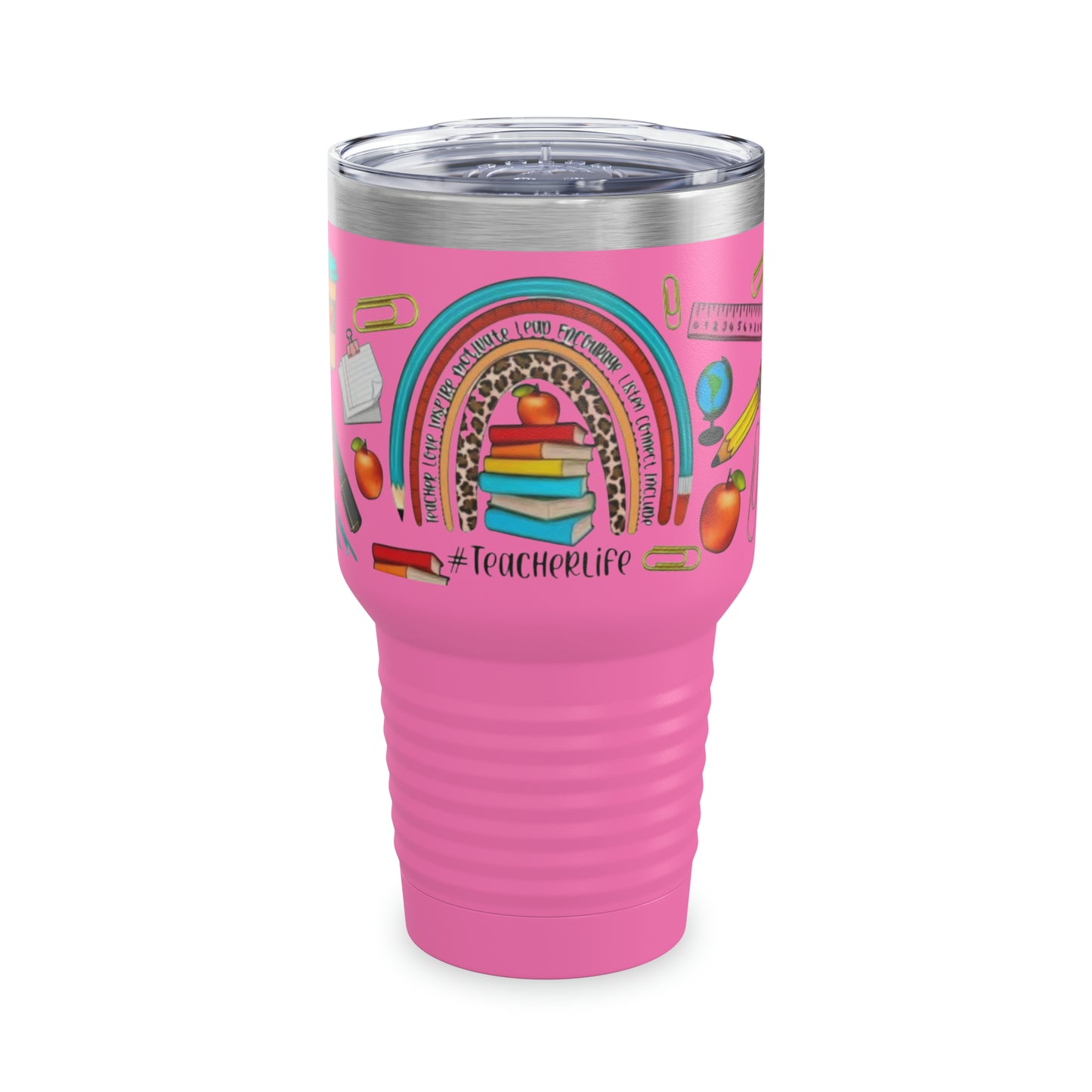 “Teacher Life”  MULTI PRINT RAINBOW SPLASH - 17 COLORS - Ringneck Tumbler, 30oz