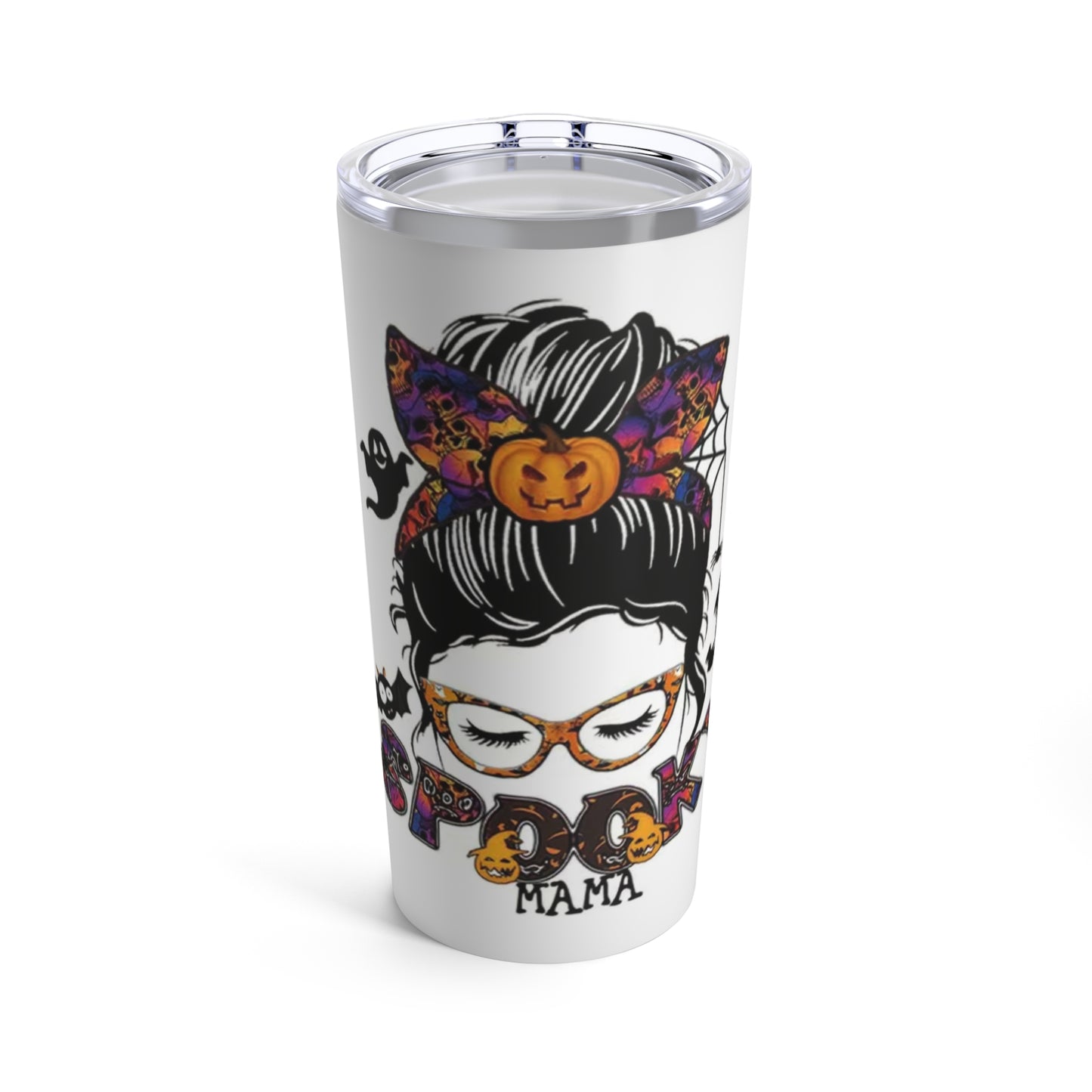 “Spooky Momma” - Mom with Bun and Sunglasses -  White Tumbler 20oz